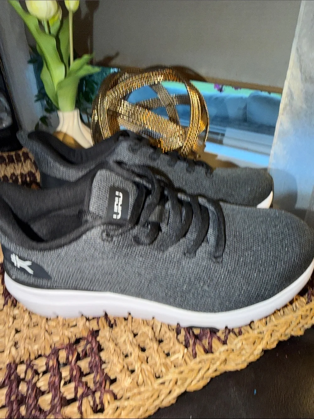 KURU Charcoal Gray Knit Lace-Up Slip-On Sneakers